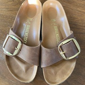 Birkenstock Madrid big buckle slide size 38, antique cognac leather